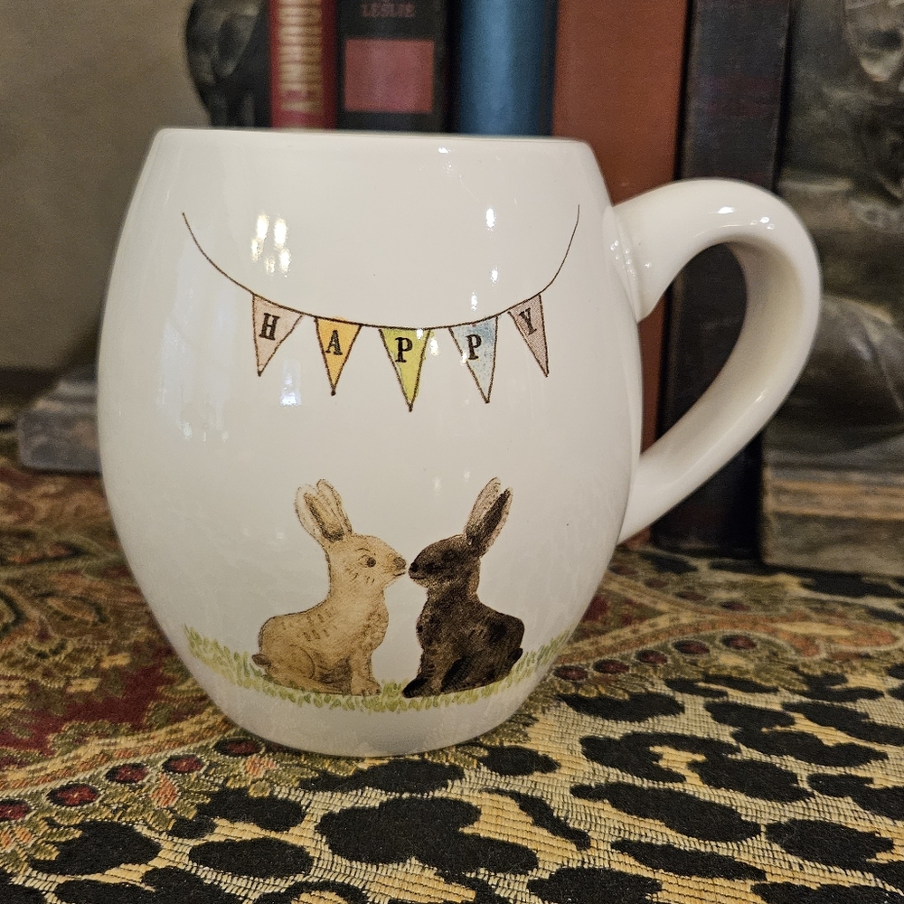 Rae Dunn By Magenta Happy Easter Flag Banner Bunny Rabbits Coffee Mug